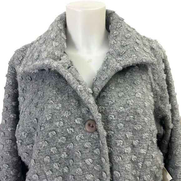 Maralyce Ferree Gray Wool Blend Popcorn Knit Buttoned Jacket size Large‎ NEW - Picture 2 of 12